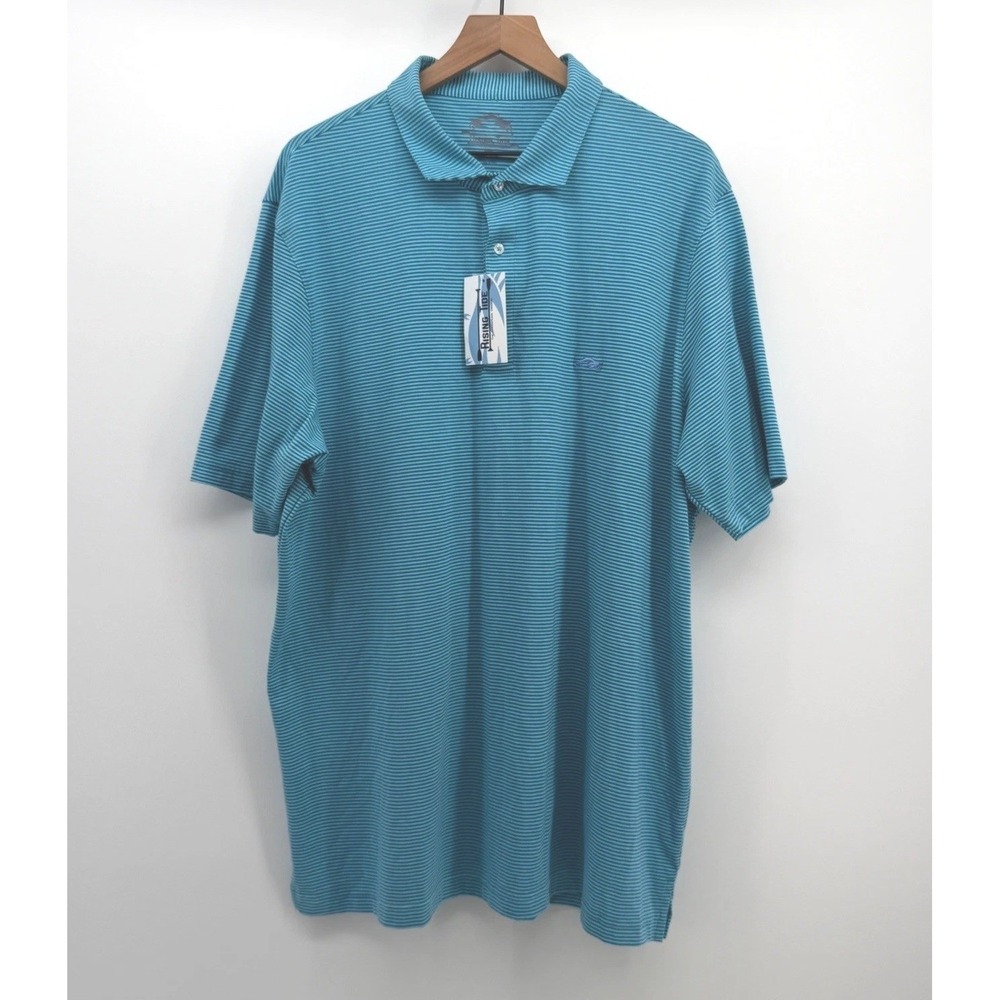 Rising Tide Polo Shirt Mens XXL Blue Green Stripe Cotton Blend Short Sleeve NEW - Picture 2 of 12